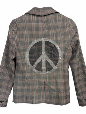 Hipchik Couture plaid blazer with crystal-embellished peace sign on the back 4